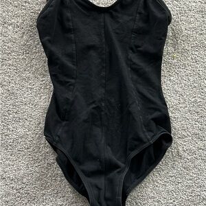 Mirella Black Bodysuit with Scoop Neckline and High-Cut Design